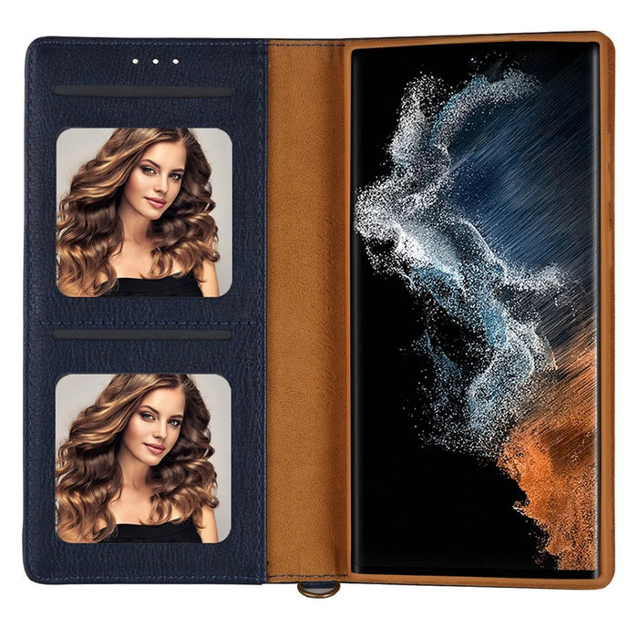 CMAI2 For Samsung Galaxy S22 Ultra 5G Case Drop-proof PU Leather Stand Phone Protector - Blue - 2
