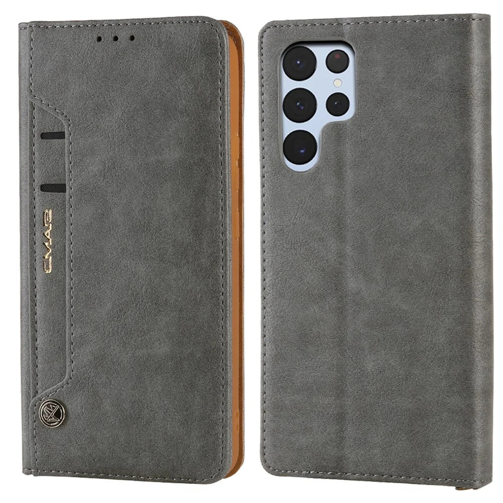 CMAI2 For Samsung Galaxy S23 Ultra Case PU Leather+TPU Anti-scratch Phone Shell - Grey - 1