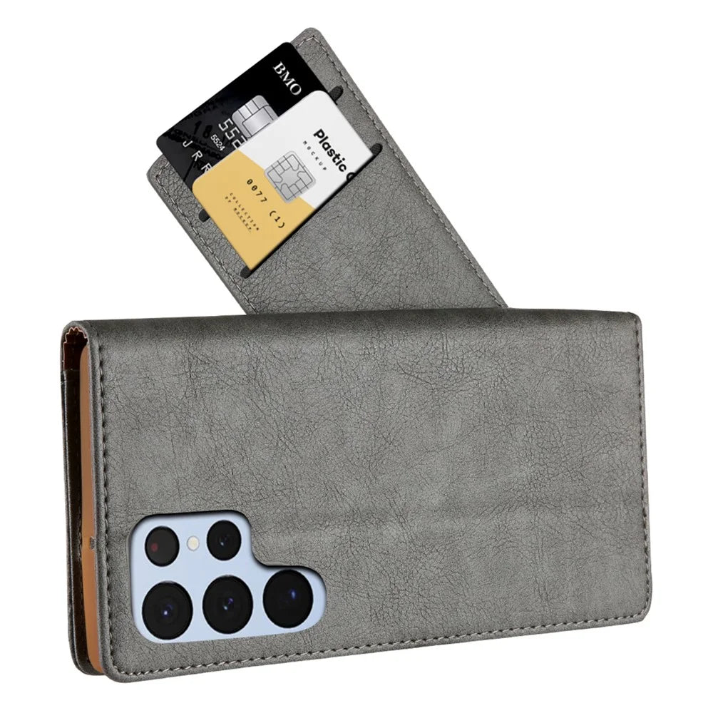 CMAI2 For Samsung Galaxy S23 Ultra Case PU Leather+TPU Anti-scratch Phone Shell - Grey - 7