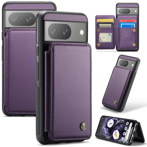 For Google Pixel 8 Cell Phone Phone Case CASEME C22 Leather Back Cover with RFID Blocking Card Slots - Purple - 1