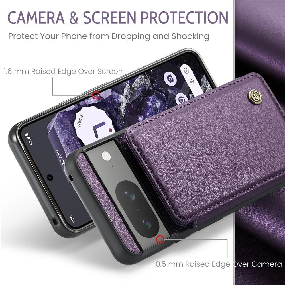 For Google Pixel 8 Cell Phone Phone Case CASEME C22 Leather Back Cover with RFID Blocking Card Slots - Purple - 5
