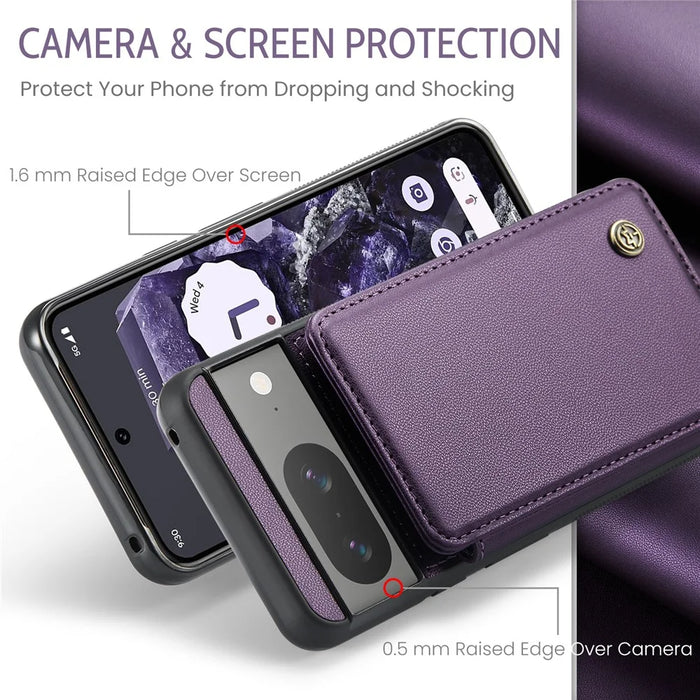 For Google Pixel 8 Cell Phone Phone Case CASEME C22 Leather Back Cover with RFID Blocking Card Slots - Purple - 5