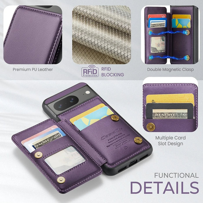 For Google Pixel 8 Cell Phone Phone Case CASEME C22 Leather Back Cover with RFID Blocking Card Slots - Purple - 6