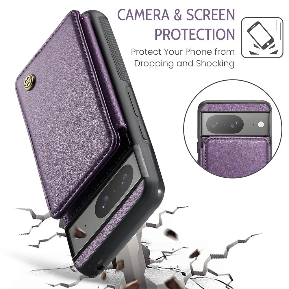 For Google Pixel 8 Cell Phone Phone Case CASEME C22 Leather Back Cover with RFID Blocking Card Slots - Purple - 7
