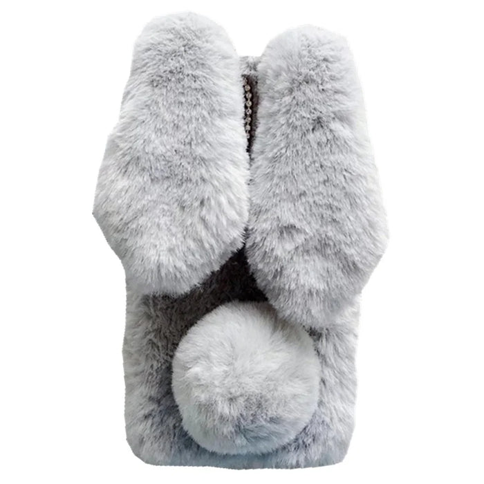 For Samsung Galaxy Z Flip5 5G Cell Phone Case Furry Cute 3D Bunny Ears Soft TPU Protective Shell - Light Grey - 2