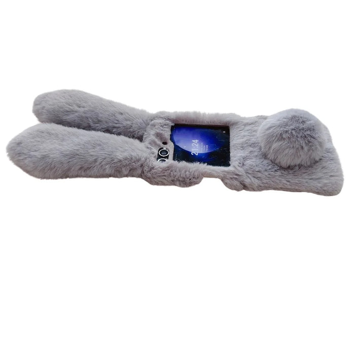 For Samsung Galaxy Z Flip5 5G Cell Phone Case Furry Cute 3D Bunny Ears Soft TPU Protective Shell - Light Grey - 5