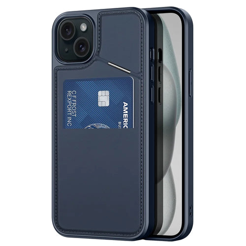 DUX DUCIS Rafi II Series for iPhone 15 Plus Kickstand Case Magnetic Phone Cover Card Holder - Blue - 1