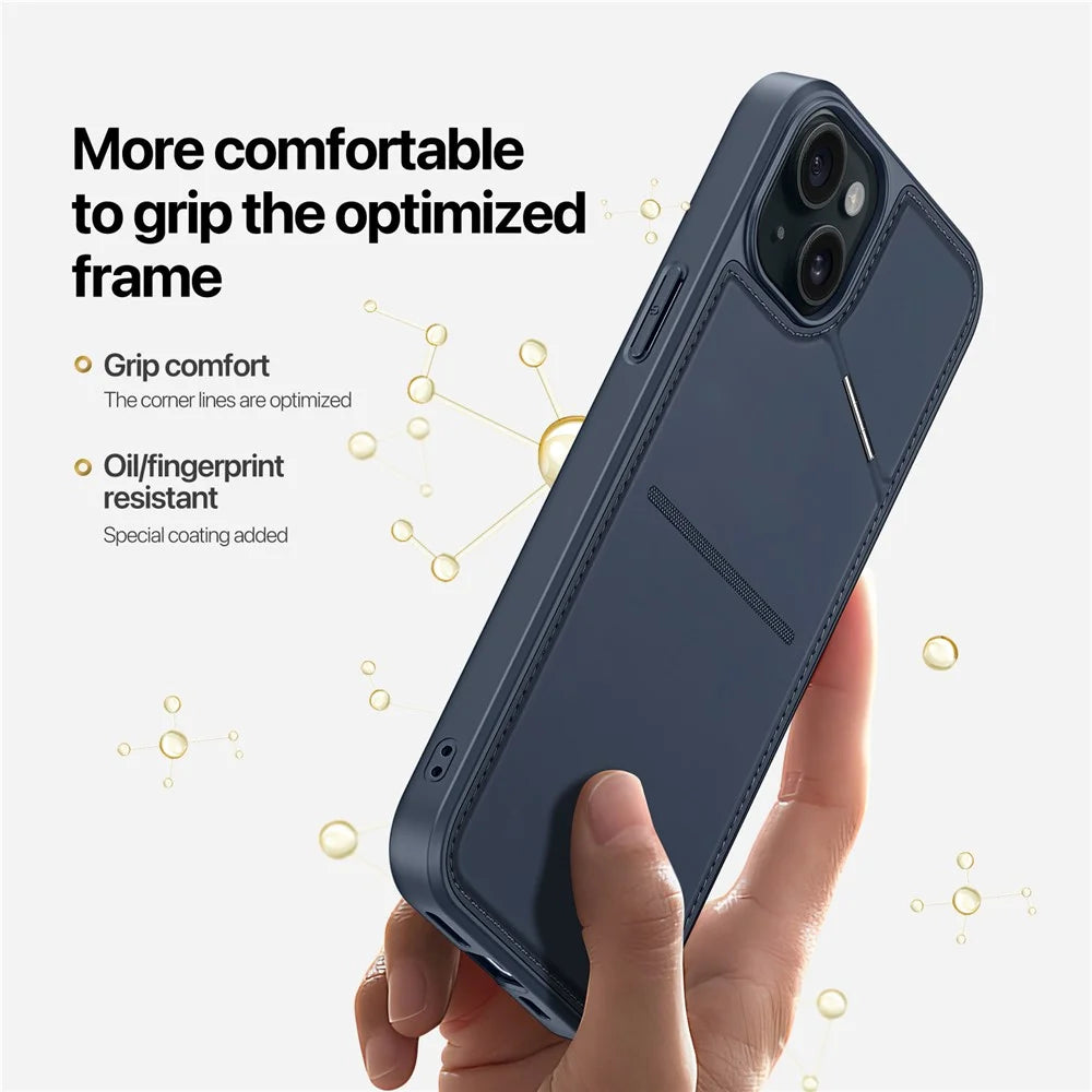 DUX DUCIS Rafi II Series for iPhone 15 Plus Kickstand Case Magnetic Phone Cover Card Holder - Blue - 7