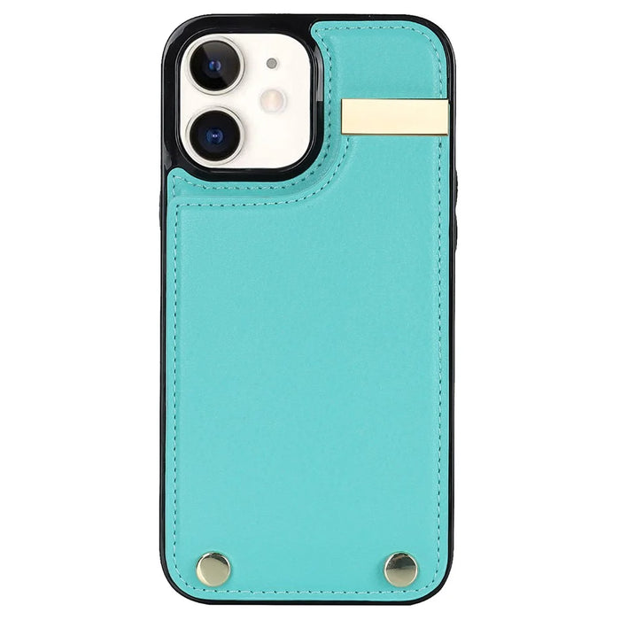 For iPhone 12 / 12 Pro Cell Phone Case TPU+PU Leather+Metal Hardware Shell - Mint Green - 2