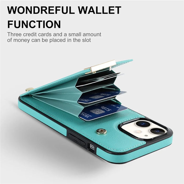 For iPhone 12 / 12 Pro Cell Phone Case TPU+PU Leather+Metal Hardware Shell - Mint Green - 4