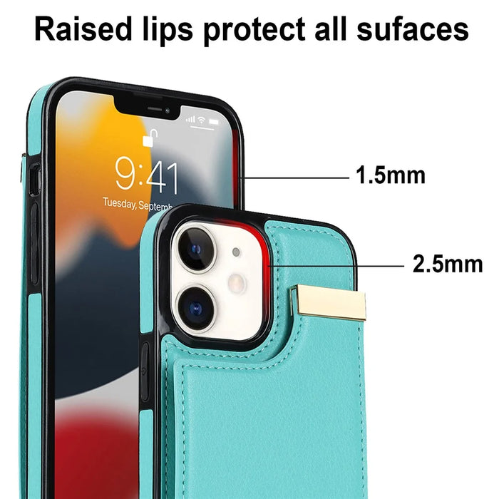 For iPhone 12 / 12 Pro Cell Phone Case TPU+PU Leather+Metal Hardware Shell - Mint Green - 6