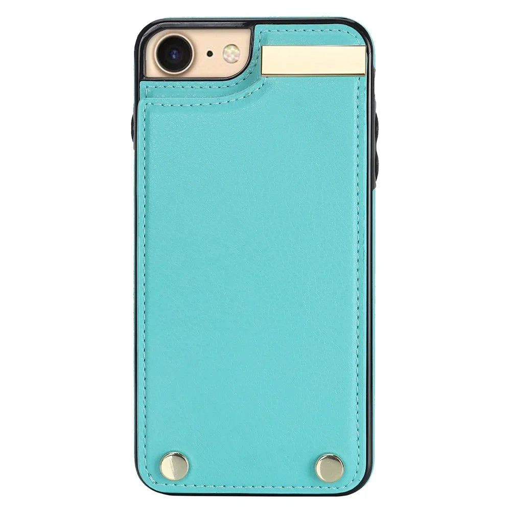 For iPhone SE (2022) / SE (2020) / iPhone 7 / 8 4.7 inch Cell Phone Case TPU+Leather Metal Decor Card Holder Cover - Mint Green - 2