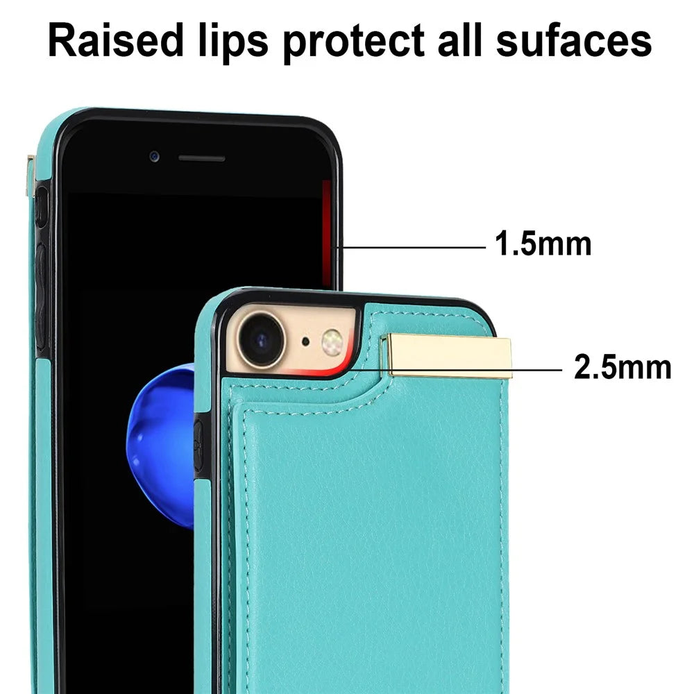 For iPhone SE (2022) / SE (2020) / iPhone 7 / 8 4.7 inch Cell Phone Case TPU+Leather Metal Decor Card Holder Cover - Mint Green - 6
