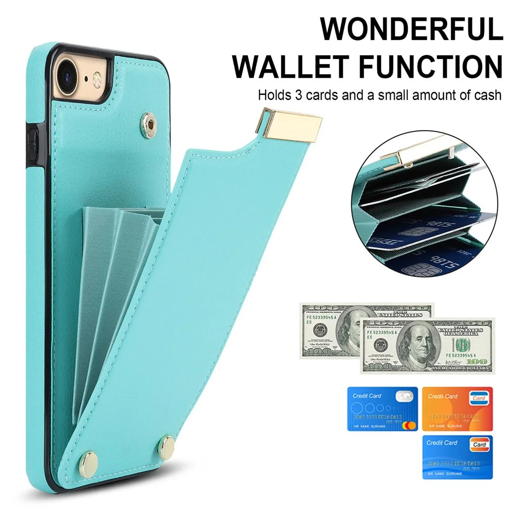 For iPhone SE (2022) / SE (2020) / iPhone 7 / 8 4.7 inch Cell Phone Case TPU+Leather Metal Decor Card Holder Cover - Mint Green - 7