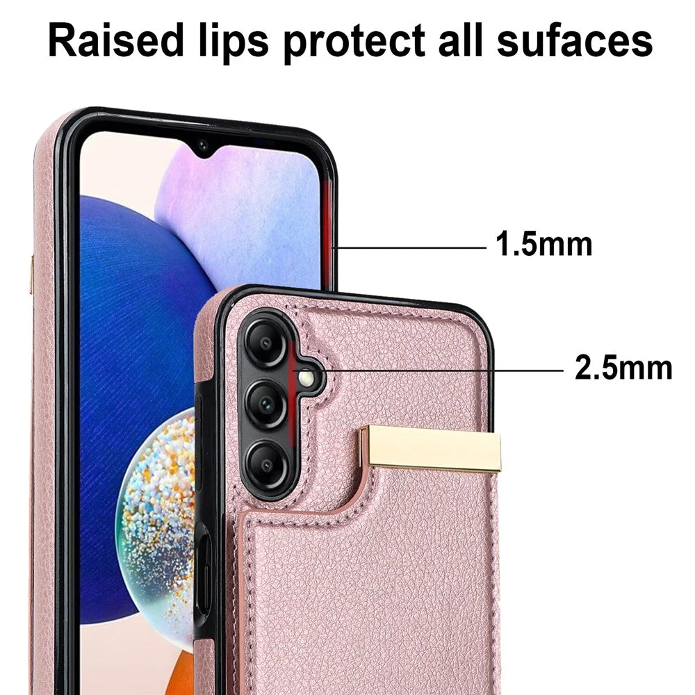 For Samsung Galaxy S24+ Cover Metal Decor TPU+PU Leather Card Holder Anti-drop Cell Phone Case - Rose Gold - 6