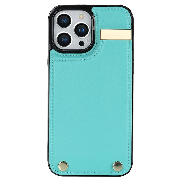For iPhone 15 Pro Max Case TPU+PU Leather+Metal Hardware Phone Cover with Card Holder - Mint Green - 2