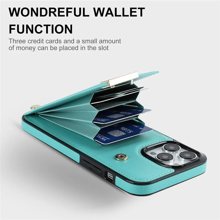 For iPhone 15 Pro Max Case TPU+PU Leather+Metal Hardware Phone Cover with Card Holder - Mint Green - 4