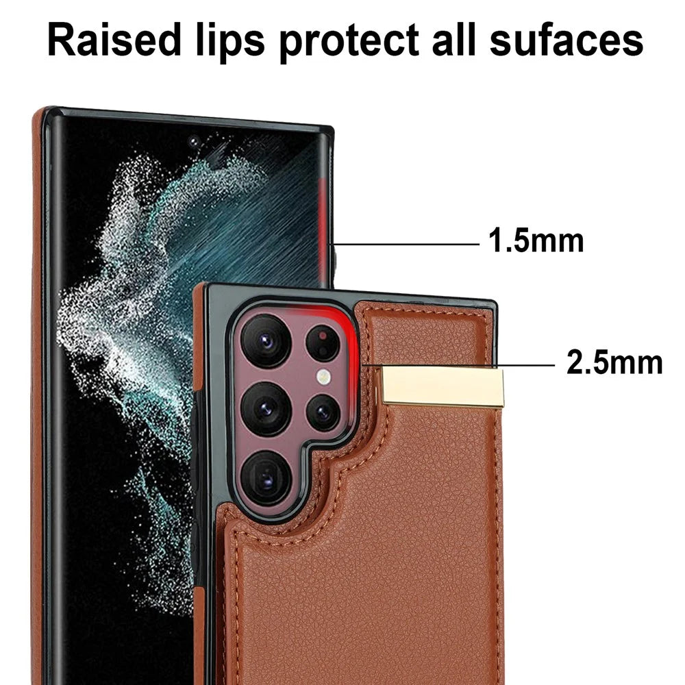 For Samsung Galaxy S24 Ultra Cover Hardware Decor TPU+PU Leather Card Bag Cell Phone Case - Brown - 6