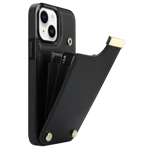 For iPhone 13 Card Holder Phone Case TPU + PU Leather Protective Cover - Black - 1