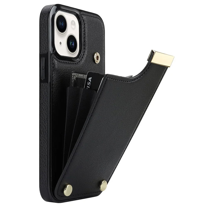For iPhone 13 Card Holder Phone Case TPU + PU Leather Protective Cover - Black - 1