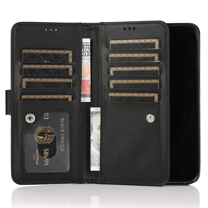 For iPhone 12 / 12 Pro Case Glitter Powder Zipper Pocket 9 Card Holder Leather Cover - Black - 4