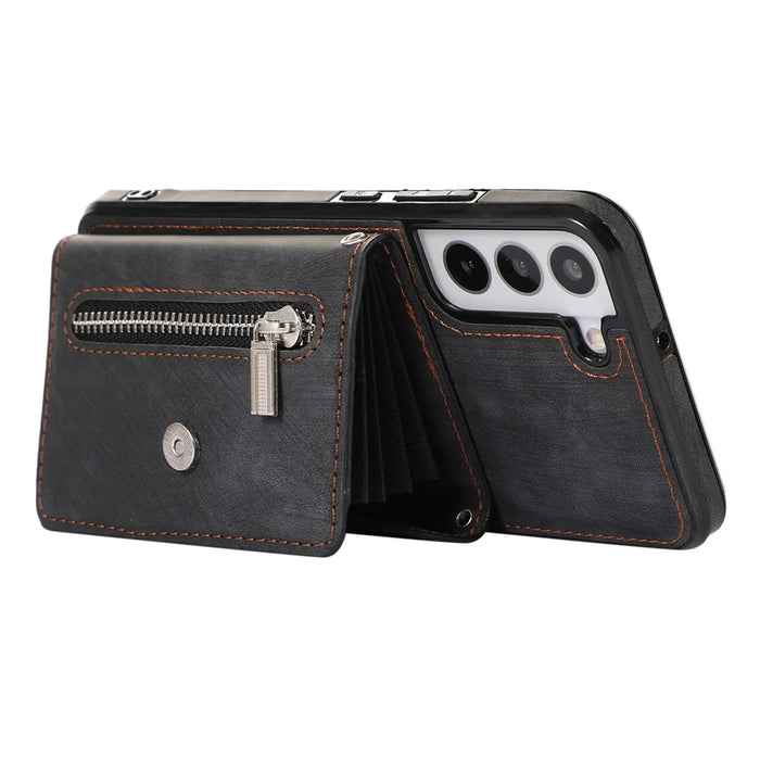 For Samsung Galaxy S21+ 5G Case PU+TPU Card Bag Cell Phone Case with 2 Straps - Black - 3