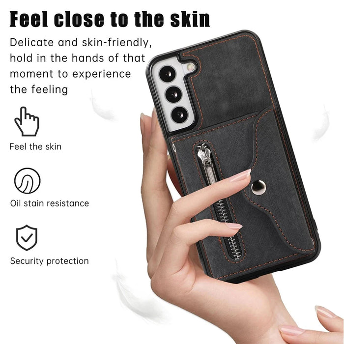 For Samsung Galaxy S21+ 5G Case PU+TPU Card Bag Cell Phone Case with 2 Straps - Black - 4