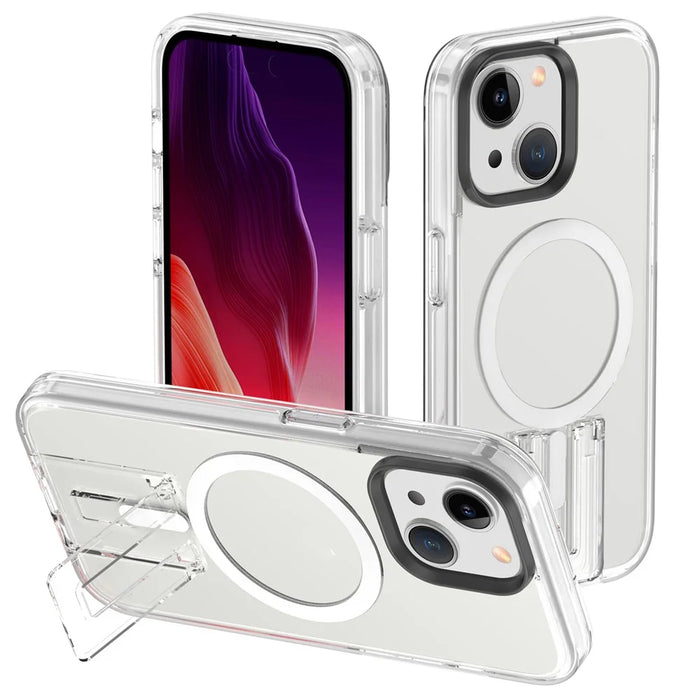 For iPhone 15 Case Compatible with MagSafe TPU+PC Back Cover - Black+Transparent+White - 1