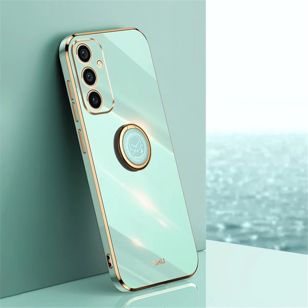 XINLI For Samsung Galaxy A35 5G Phone Case with Kickstand Plating Gold Edge Soft TPU Cover - Cyan - 2