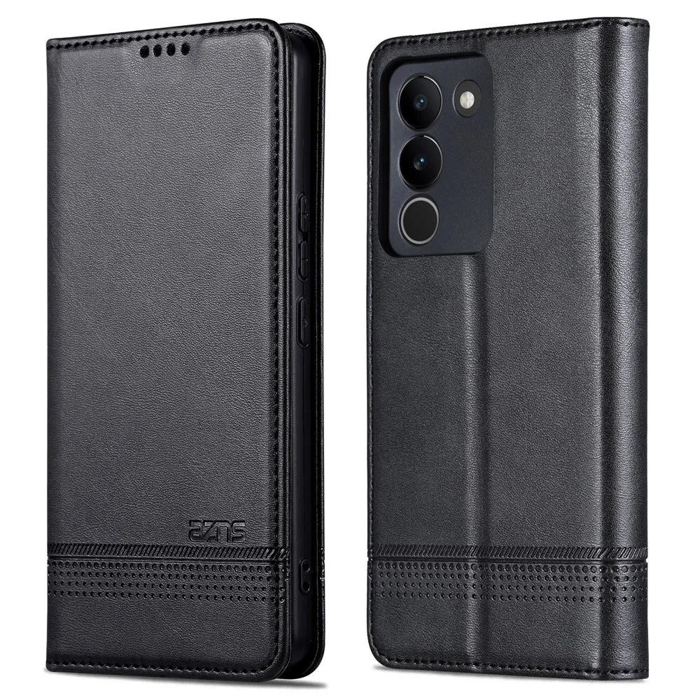 AZNS For vivo V29e (Global) 5G Magnetic Case Cowhide Texture Scratch-proof Phone Wallet Cover - Black - 1
