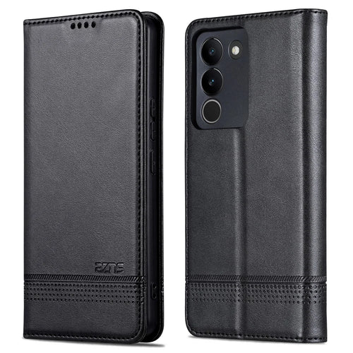 AZNS For vivo V29e (Global) 5G Magnetic Case Cowhide Texture Scratch-proof Phone Wallet Cover - Black - 1
