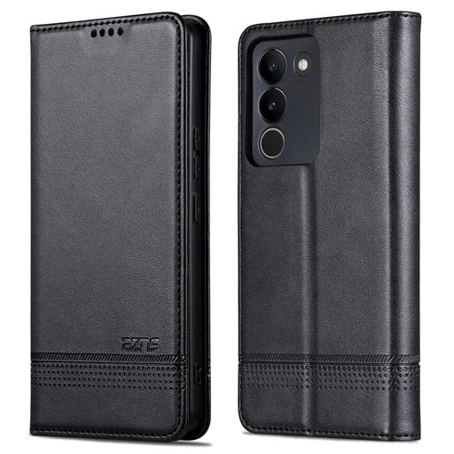 AZNS For vivo V29e (Global) 5G Magnetic Case Cowhide Texture Scratch-proof Phone Wallet Cover - Black - 1