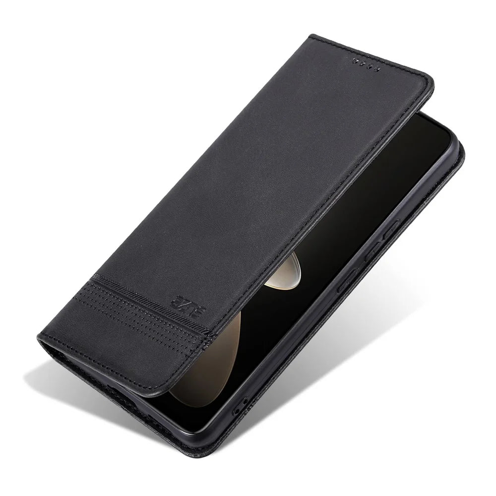 AZNS For vivo V29e (Global) 5G Magnetic Case Cowhide Texture Scratch-proof Phone Wallet Cover - Black - 4