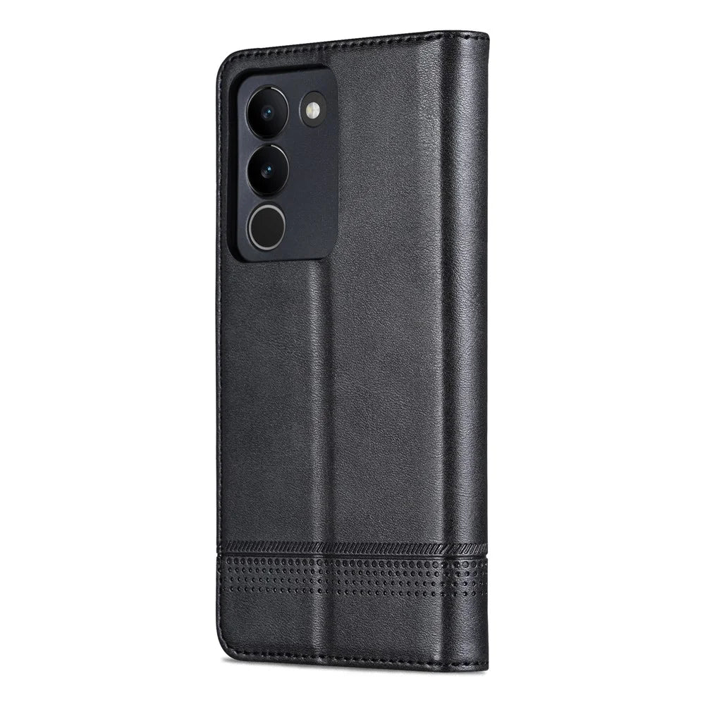 AZNS For vivo V29e (Global) 5G Magnetic Case Cowhide Texture Scratch-proof Phone Wallet Cover - Black - 6