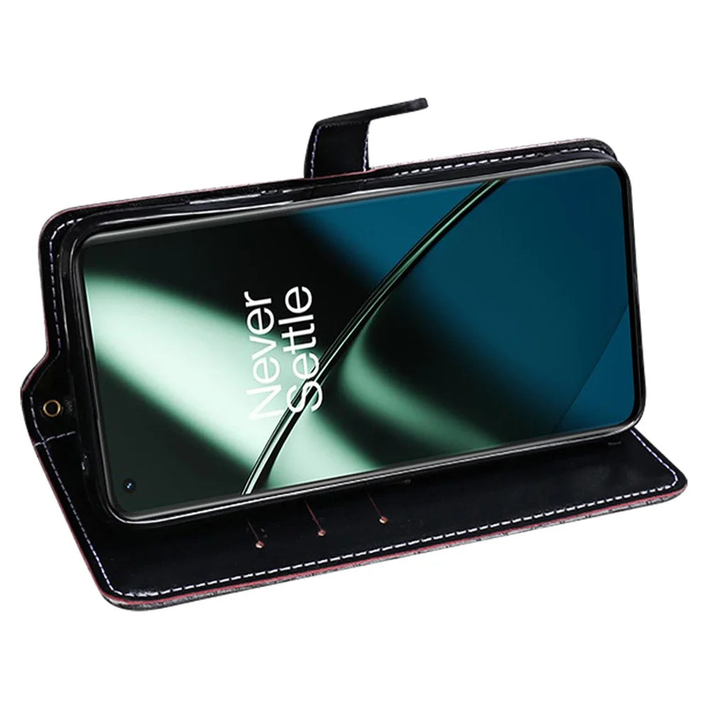 IDEWEI For OnePlus 12 5G Leather Phone Case Crocodile Texture Stand Wallet - Black - 3
