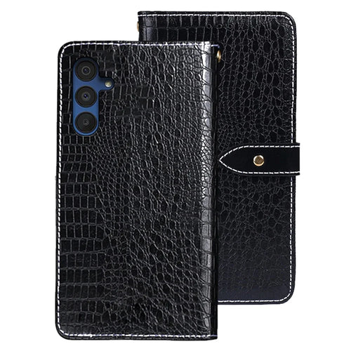 IDEWEI For Samsung Galaxy A15 5G Leather Case with Crocodile Texture Phone Wallet Cover - Black - 1