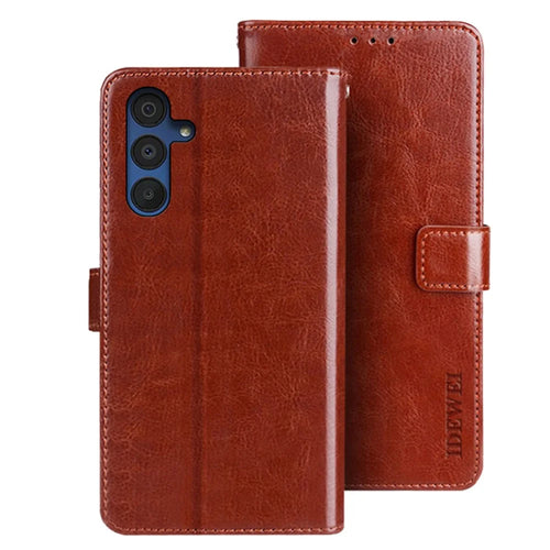 IDEWEI For Samsung Galaxy A15 5G Case Crazy Horse Texture Leather Wallet Cover  - Brown - 1