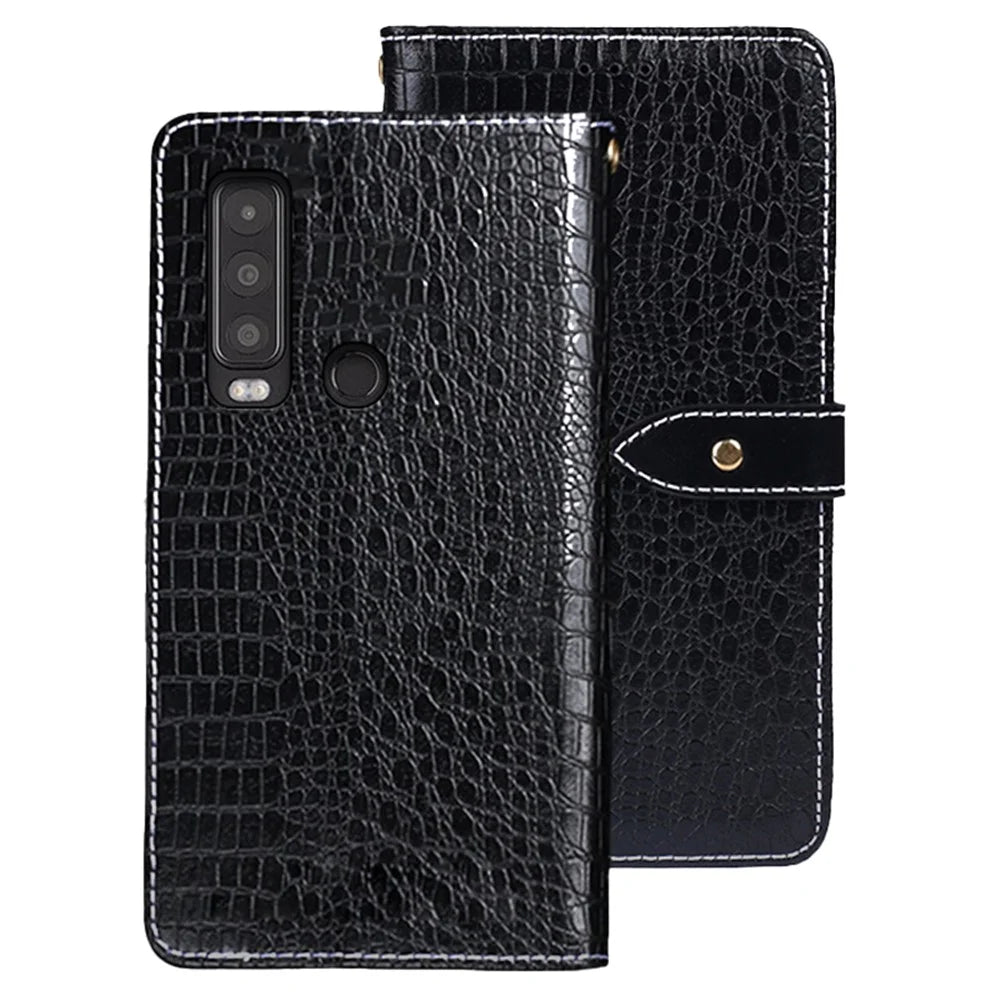 IDEWEI For Cat S75 5G Leather Case Crocodile Texture Phone Wallet Cover - Black - 1