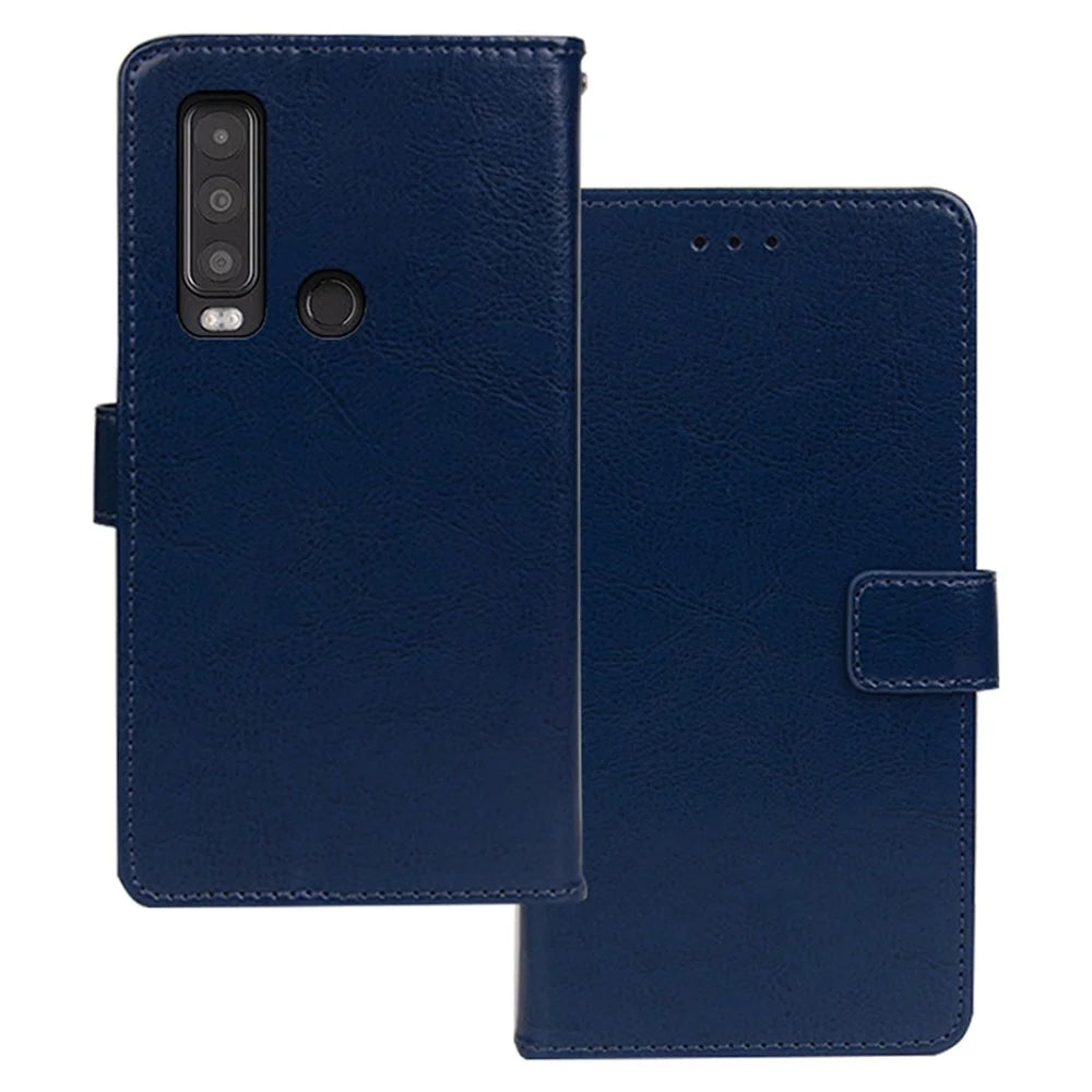 IDEWEI For Cat S75 5G Leather Phone Case Photo Slot with Crazy Horse Texture - Blue - 1
