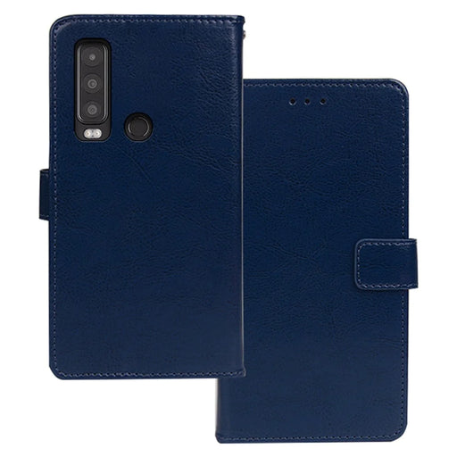 IDEWEI For Cat S75 5G Leather Phone Case Photo Slot with Crazy Horse Texture - Blue - 1