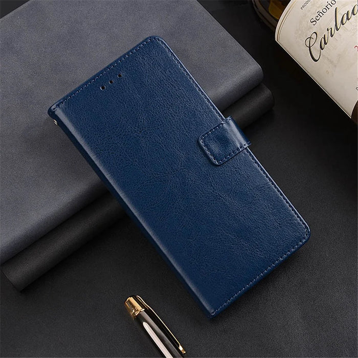 IDEWEI For Cat S75 5G Leather Phone Case Photo Slot with Crazy Horse Texture - Blue - 4