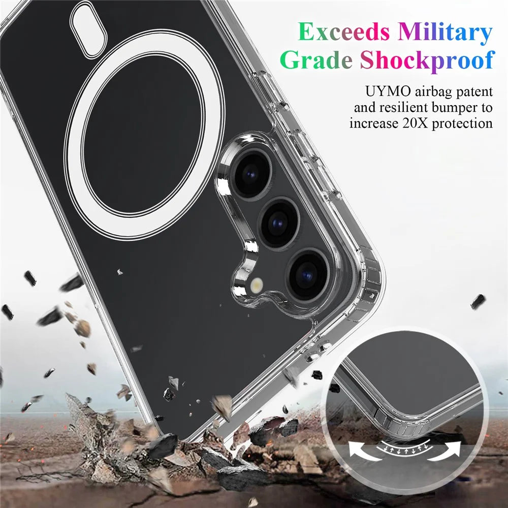 For Samsung Galaxy S24 Magnetic Phone Case Shock Absorbing Acrylic+TPU Back Shell - Transparent - 7