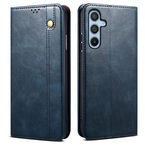 For Samsung Galaxy A55 5G Case Wallet Stand Leather Cover Waxy Crazy Horse Texture - Blue - 1