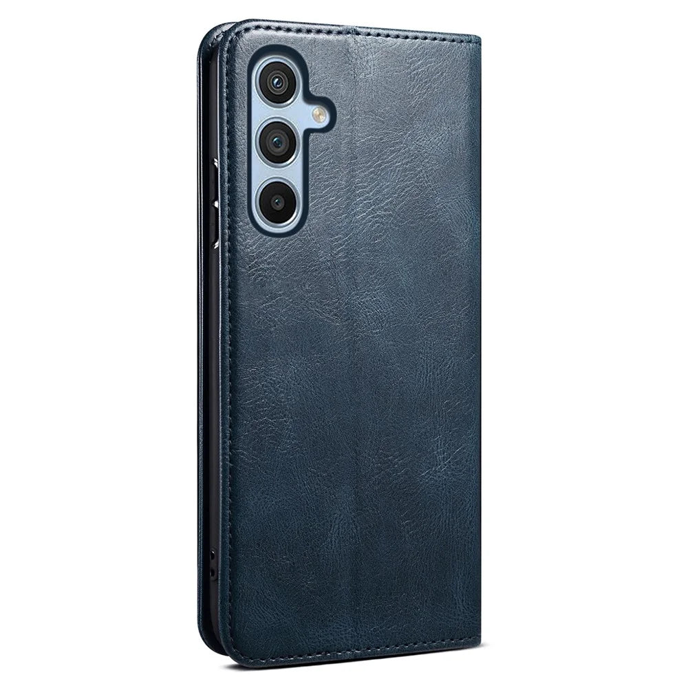 For Samsung Galaxy A55 5G Case Wallet Stand Leather Cover Waxy Crazy Horse Texture - Blue - 7