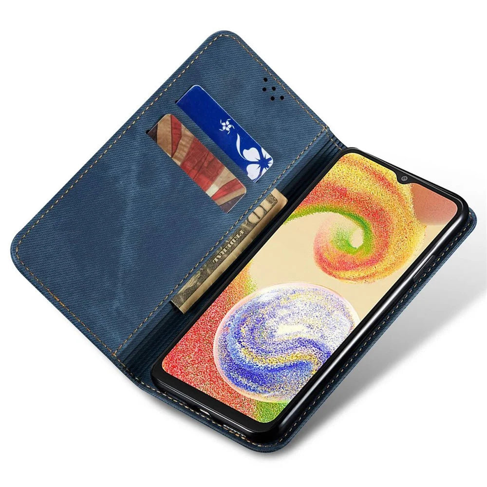 For Samsung Galaxy A55 5G Case Wallet Jeans Cloth Texture Leather Stand Cover - Blue - 2
