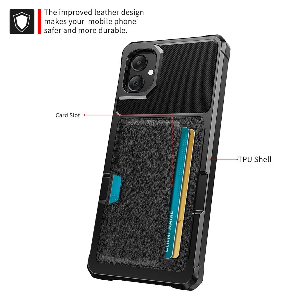 For Samsung Galaxy A05 4G Case with Card Holder ZM02 Shockproof PU+TPU Cover - 3