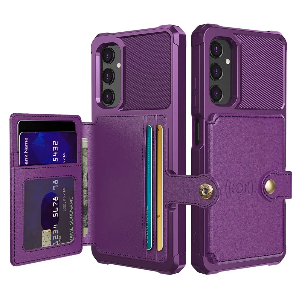 For Samsung Galaxy A05s 4G Phone Case ZM03 PU+TPU Back Cover with Card Holder - Purple - 1