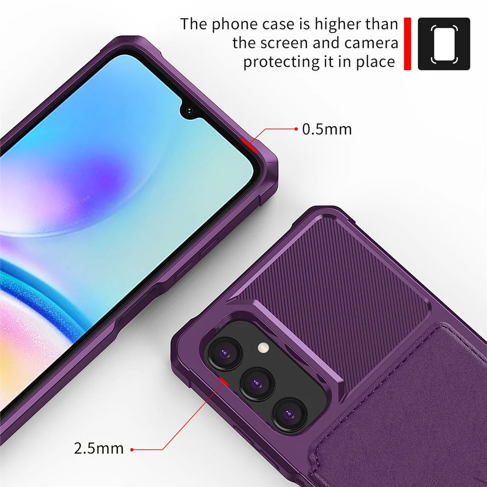 For Samsung Galaxy A05s 4G Phone Case ZM03 PU+TPU Back Cover with Card Holder - Purple - 6