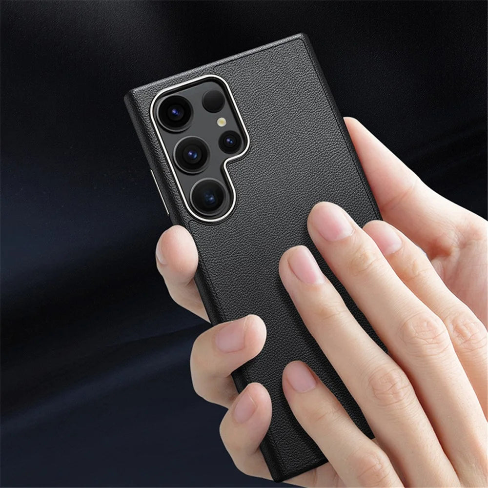 For Samsung Galaxy S24 Ultra Case Leather+Silicone Shockproof Protective Phone Cover - Black - 4