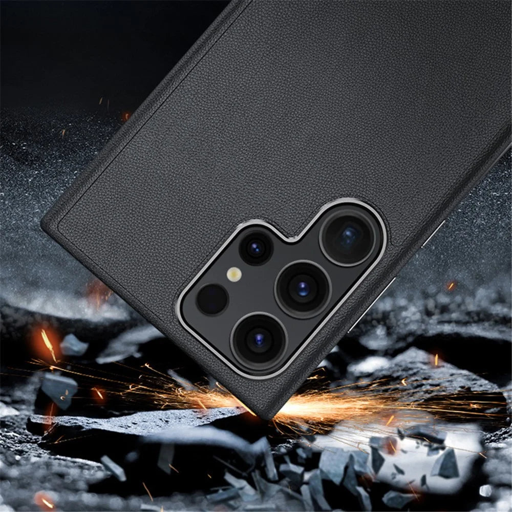For Samsung Galaxy S24 Ultra Case Leather+Silicone Shockproof Protective Phone Cover - Black - 6